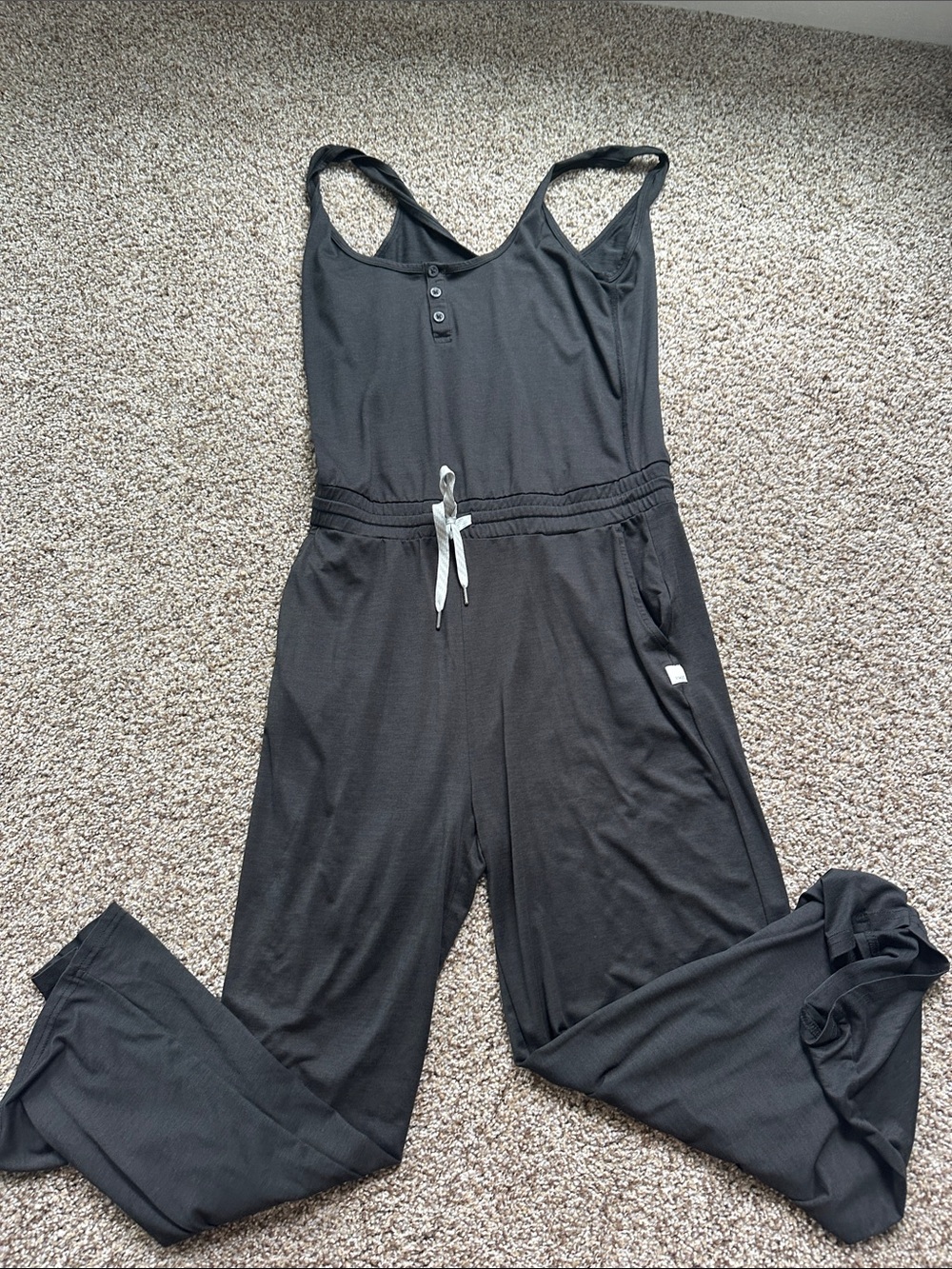 Vuori Black Sleeveless Jumpsuit with Scoop Neck and Drawstring Waist